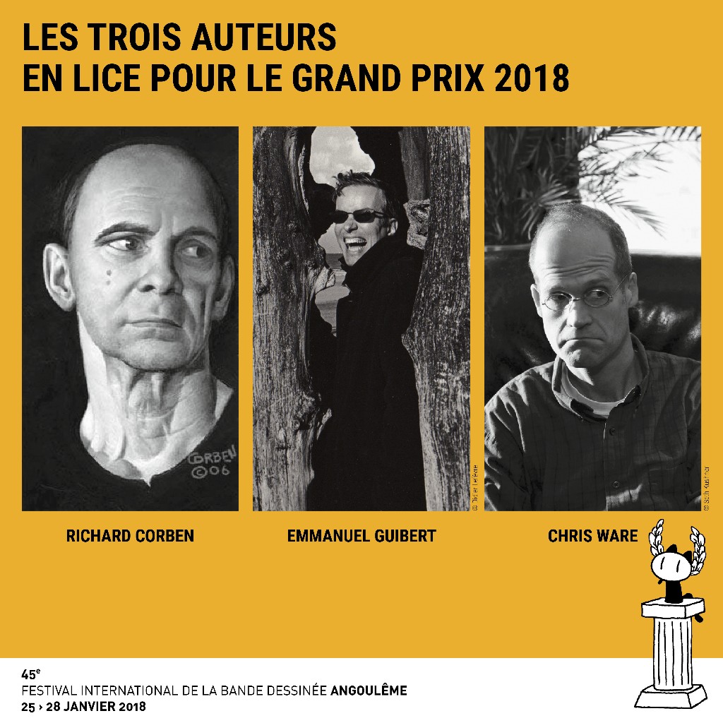 Actu : Les 3 auteurs en lice pour le Grand Prix Angoulême 2018